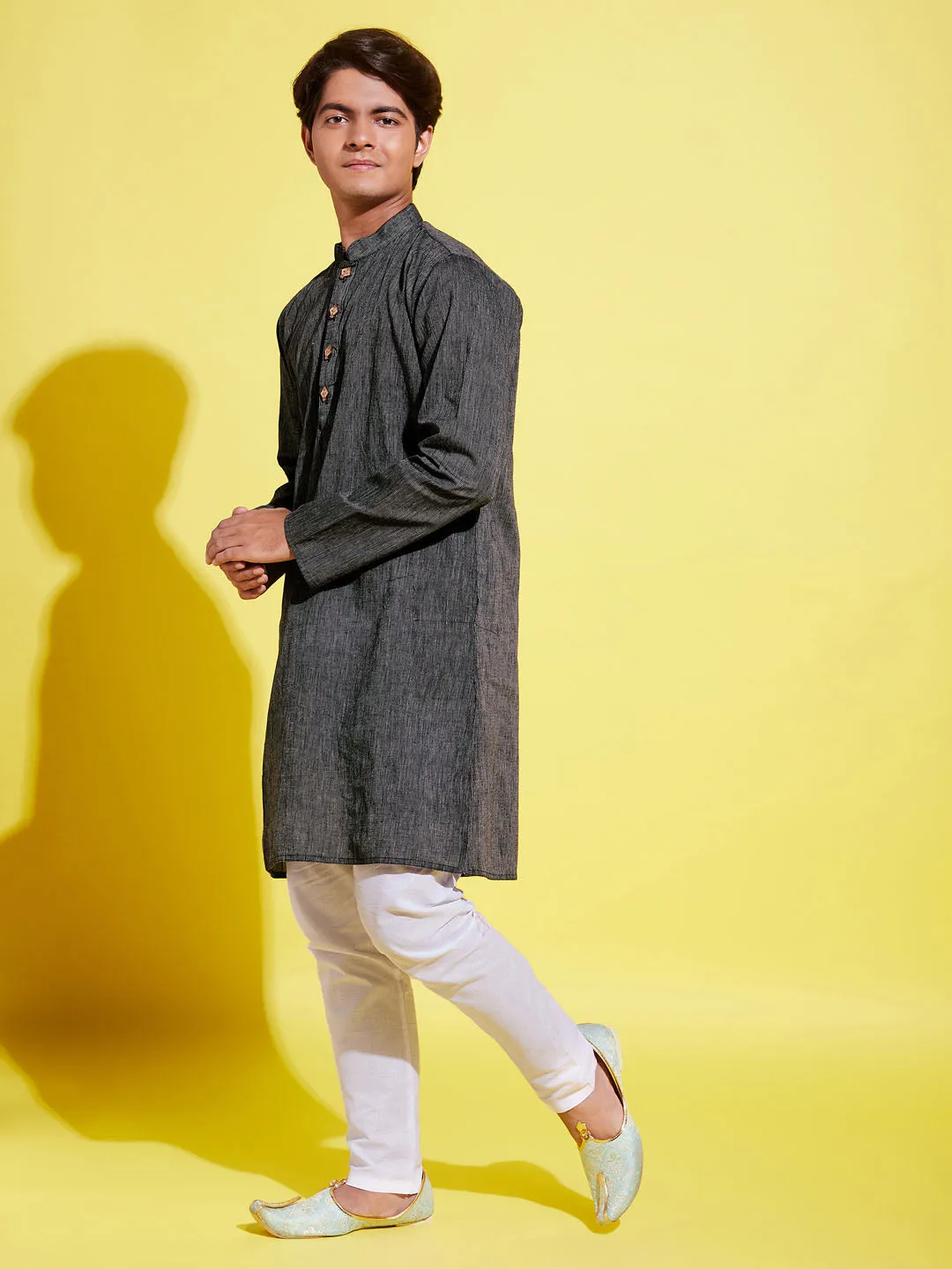 Jashvi Boy's Black Cotton Kurta and Pyjama Set