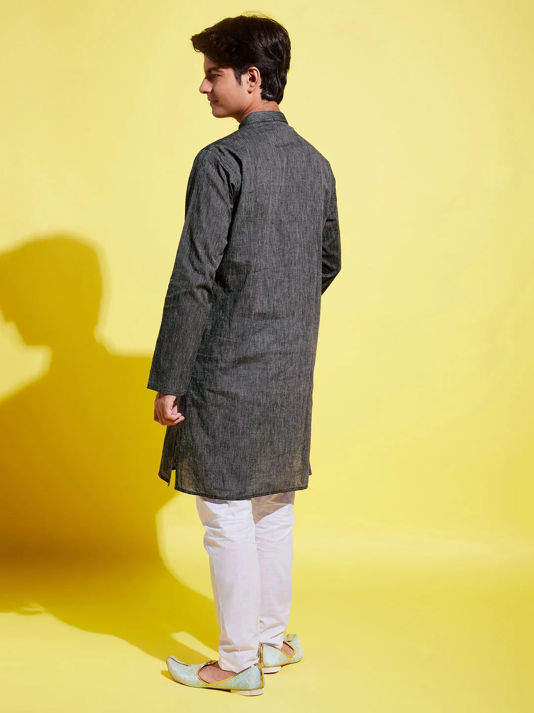 Jashvi Boy's Black Cotton Kurta and Pyjama Set