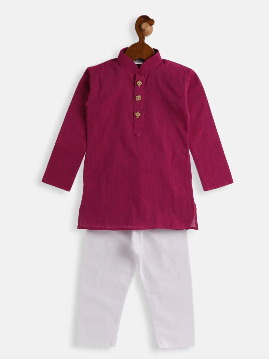 Jashvi Boys Purple and White Pure Cotton Kurta Pyjama Set