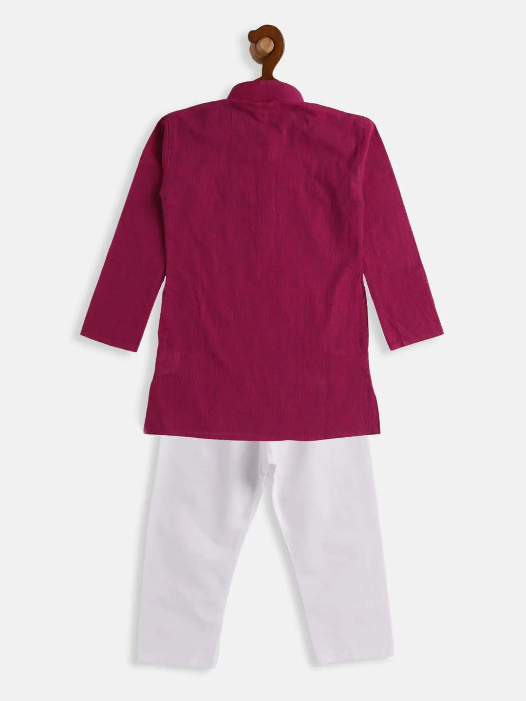 Jashvi Boys Purple and White Pure Cotton Kurta Pyjama Set