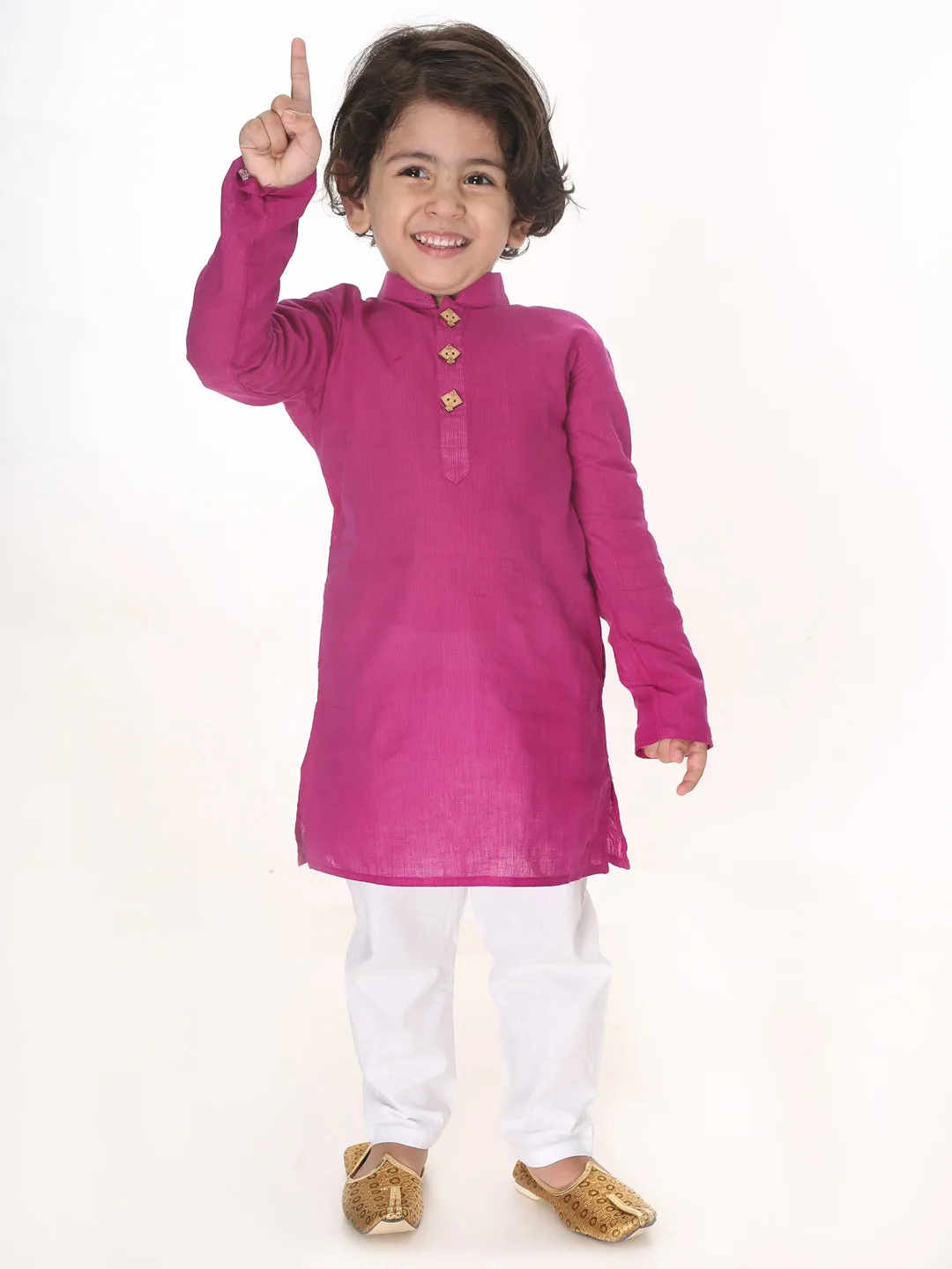 Jashvi Boys Purple and White Pure Cotton Kurta Pyjama Set