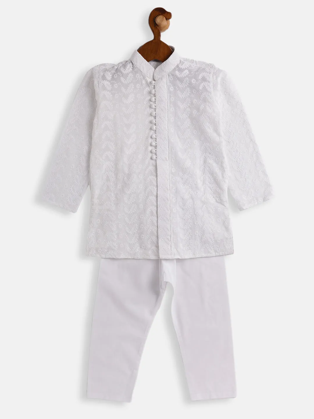 Jashvi Boys White Pure Cotton Kurta Pyjama Set