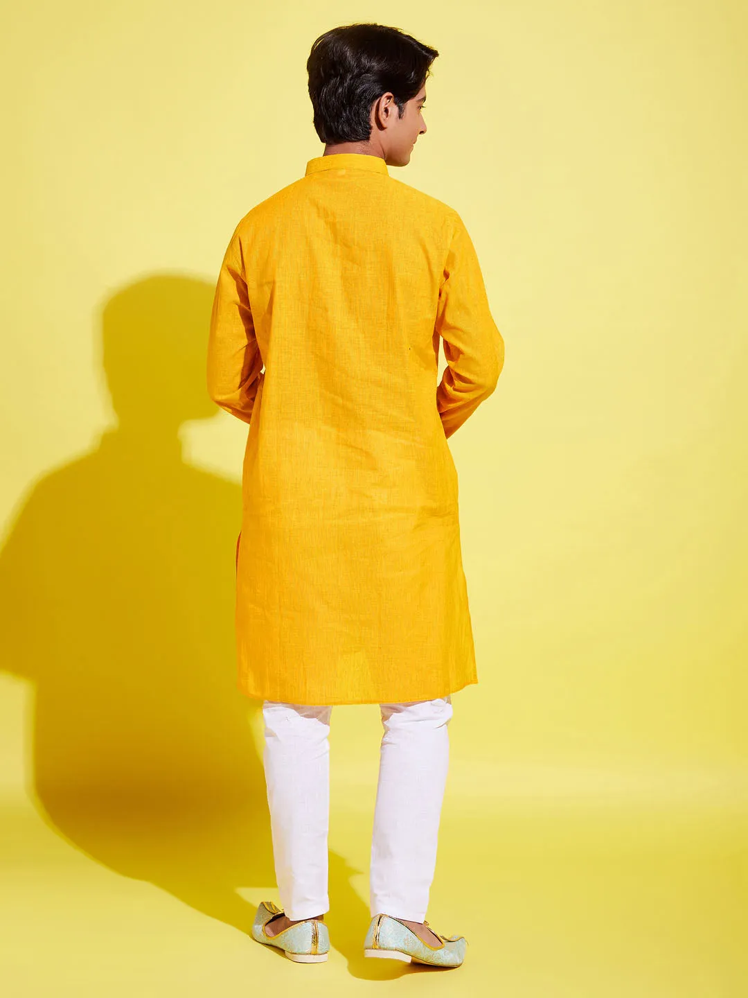 Jashvi Boy's Yellow Cotton Kurta and Pyjama Set