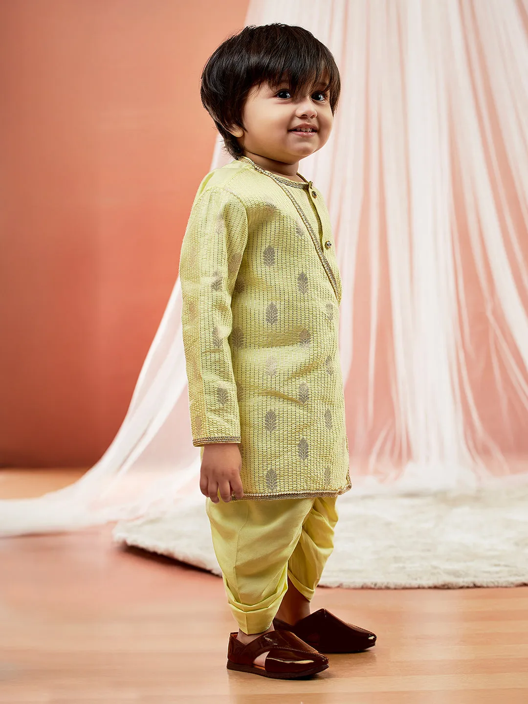 Jashvi Infant Boys Mint Green Silk Blend Kurta and Dhoti Set