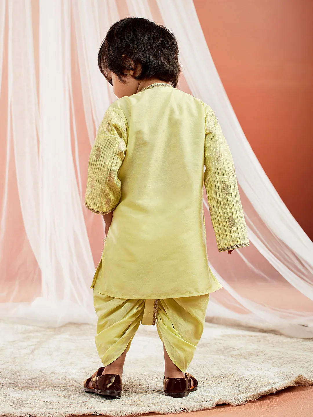 Jashvi Infant Boys Mint Green Silk Blend Kurta and Dhoti Set