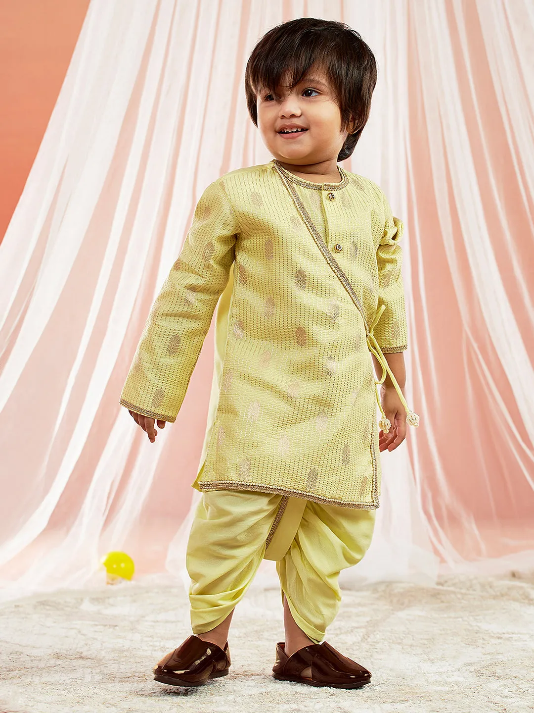Jashvi Infant Boys Mint Green Silk Blend Kurta and Dhoti Set