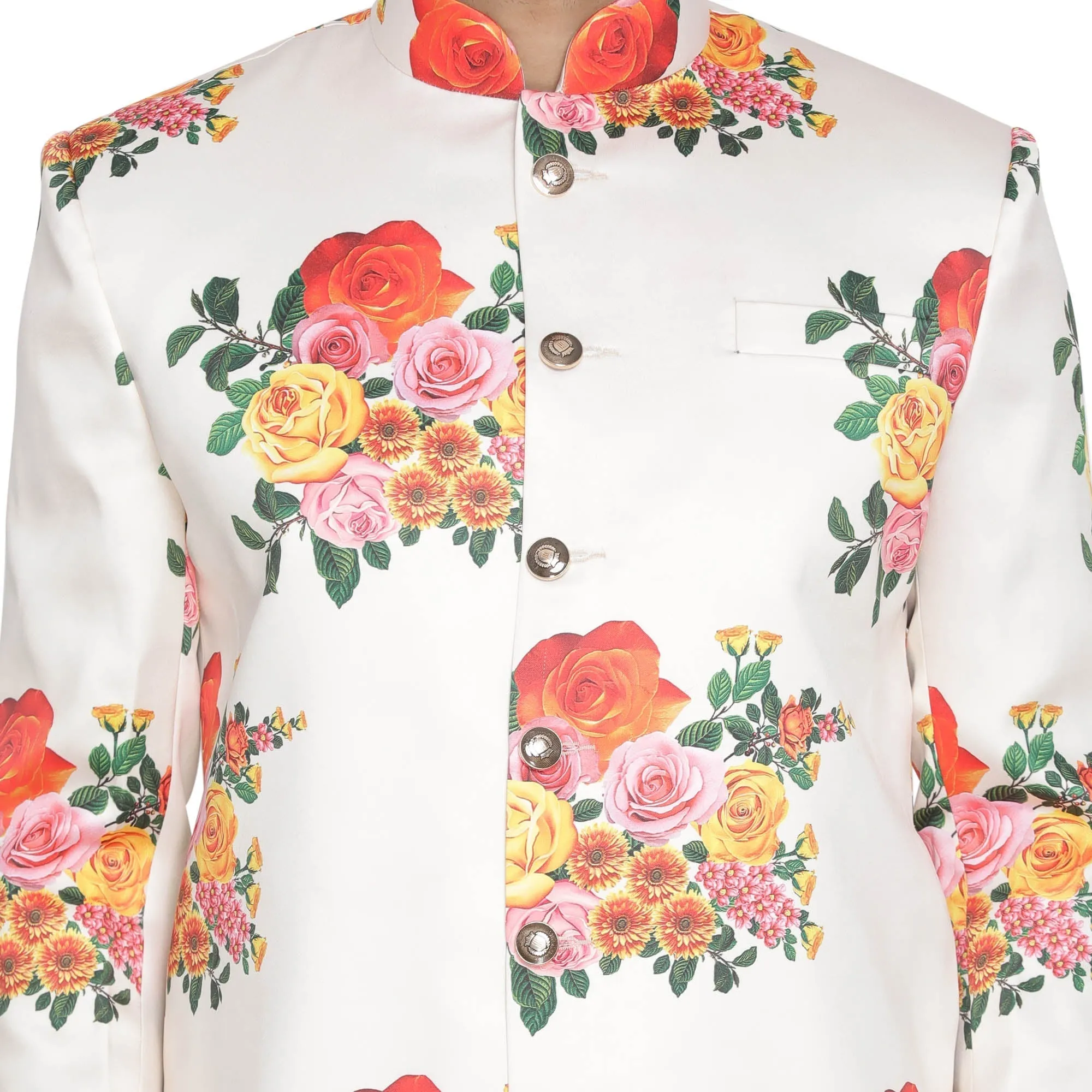 Jashvi Men' Off White Floral Print Sherwani Top