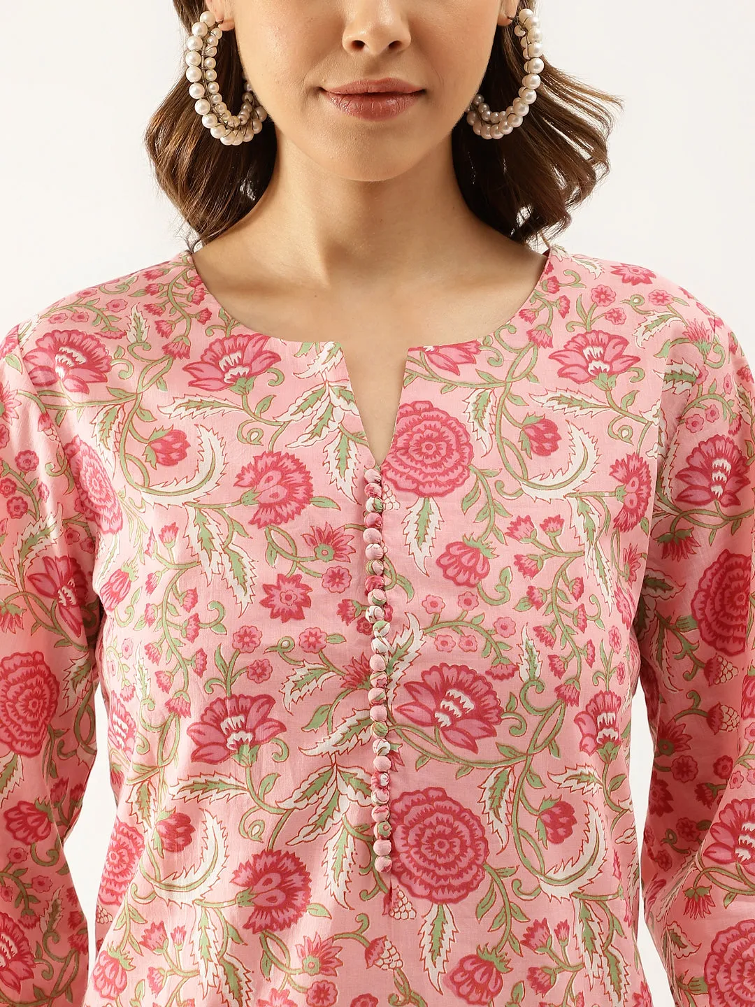 Jashvi Pink Floral Print Cotton Co-ord set