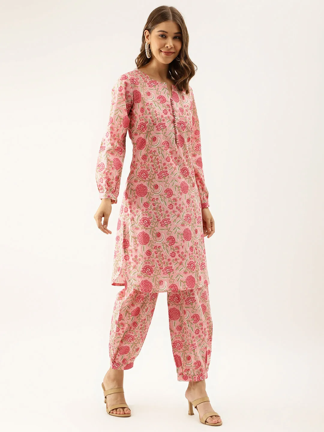 Jashvi Pink Floral Print Cotton Co-ord set