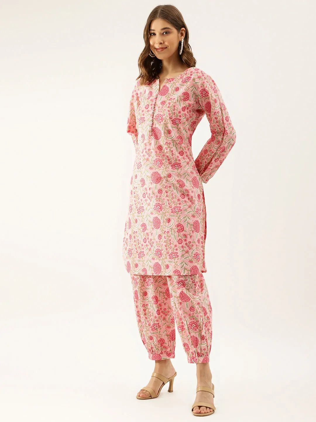 Jashvi Pink Floral Print Cotton Co-ord set