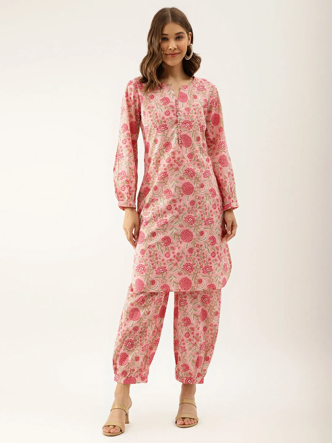 Jashvi Pink Floral Print Cotton Co-ord set