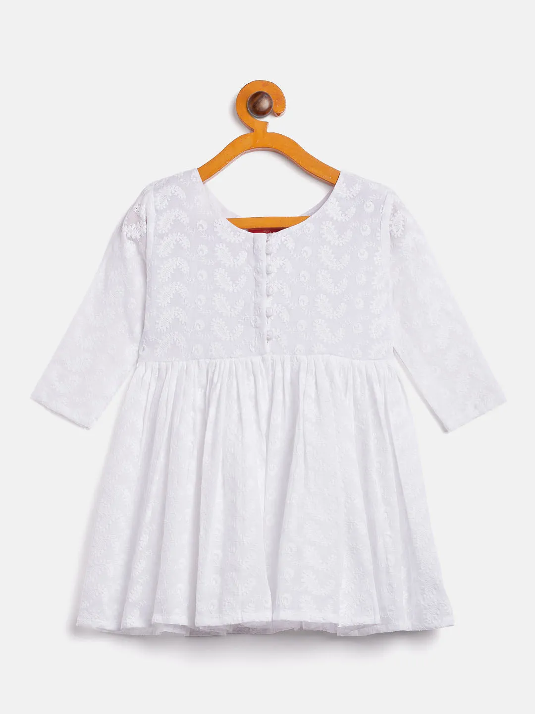 Jashvi SISHU Girl's White Chikankari Kurta Leggings Set