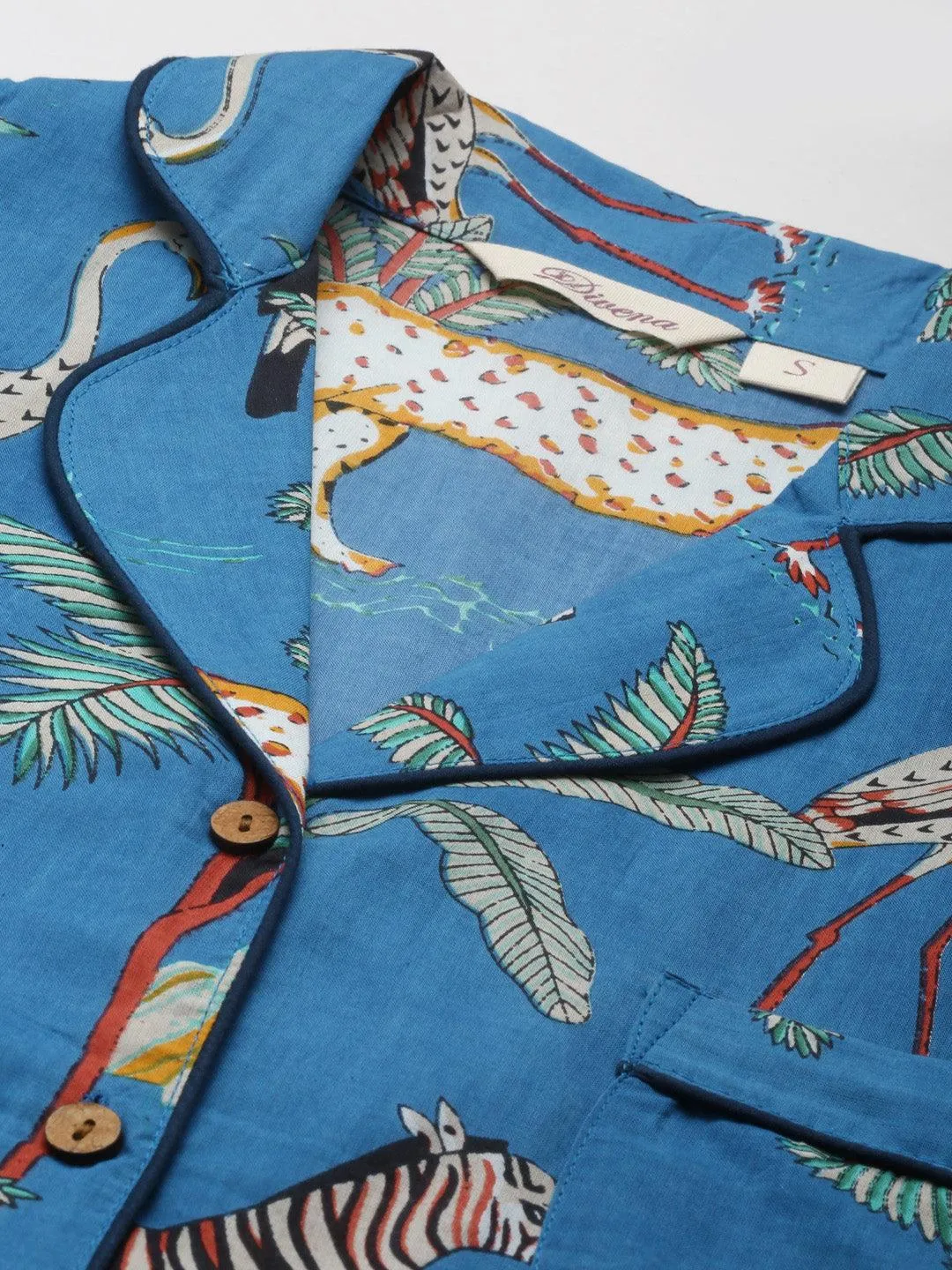 Jashvi Teal blue Cotton Quirky Print Night suit