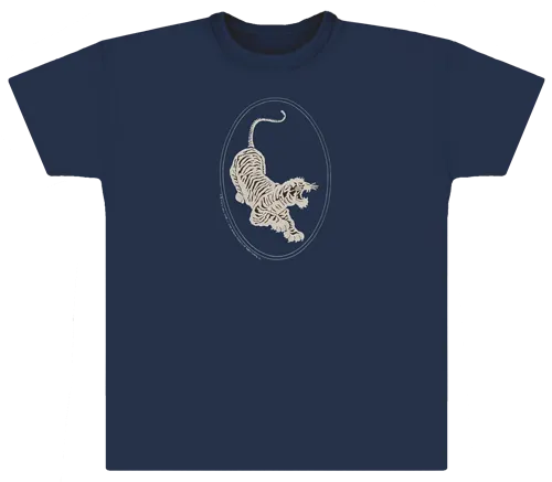 Jerry Garcia/Grateful Dead Tiger-Guitar T-shirt. Silver Ink on Navy