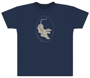 Jerry Garcia/Grateful Dead Tiger-Guitar T-shirt. Silver Ink on Navy