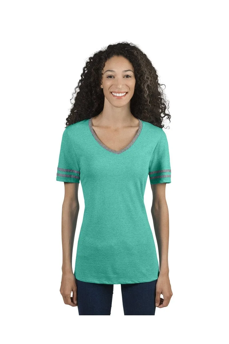 Jerzees 602WVR: Ladies' 4.5 oz. TRI-BLEND Varsity V-Neck T-Shirt