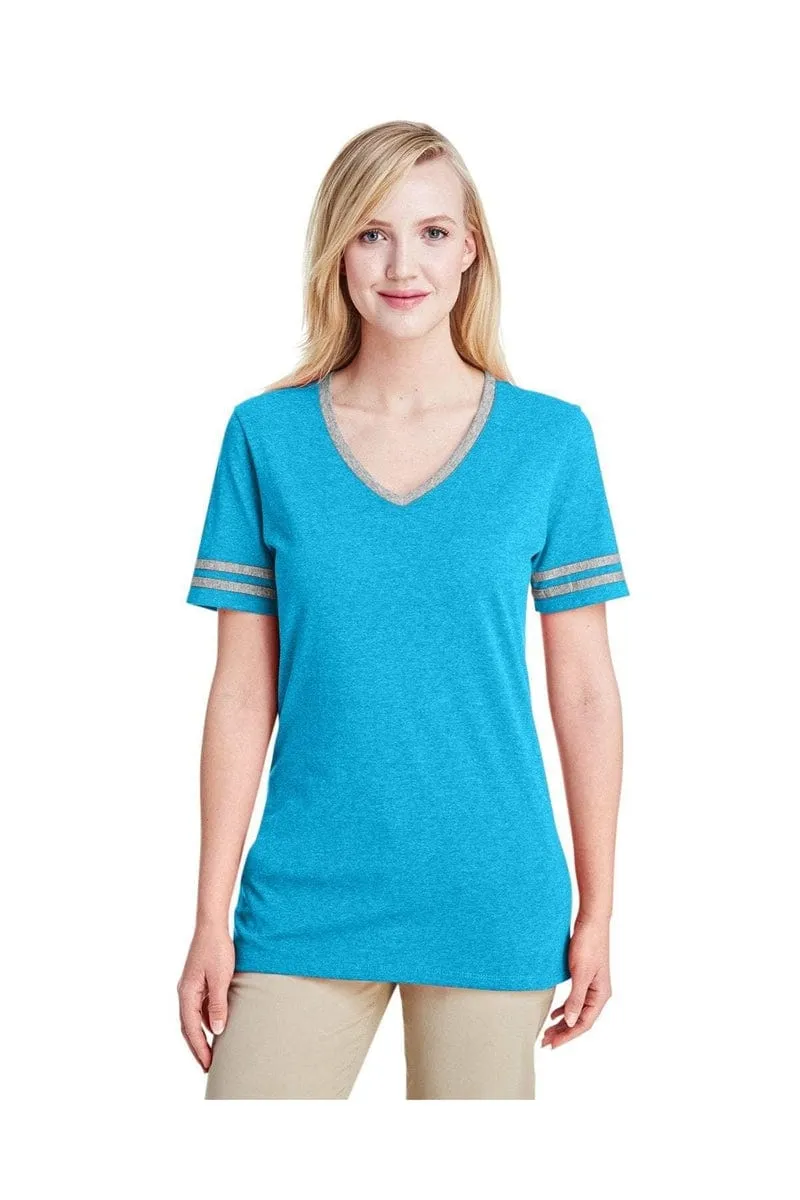 Jerzees 602WVR: Ladies' 4.5 oz. TRI-BLEND Varsity V-Neck T-Shirt