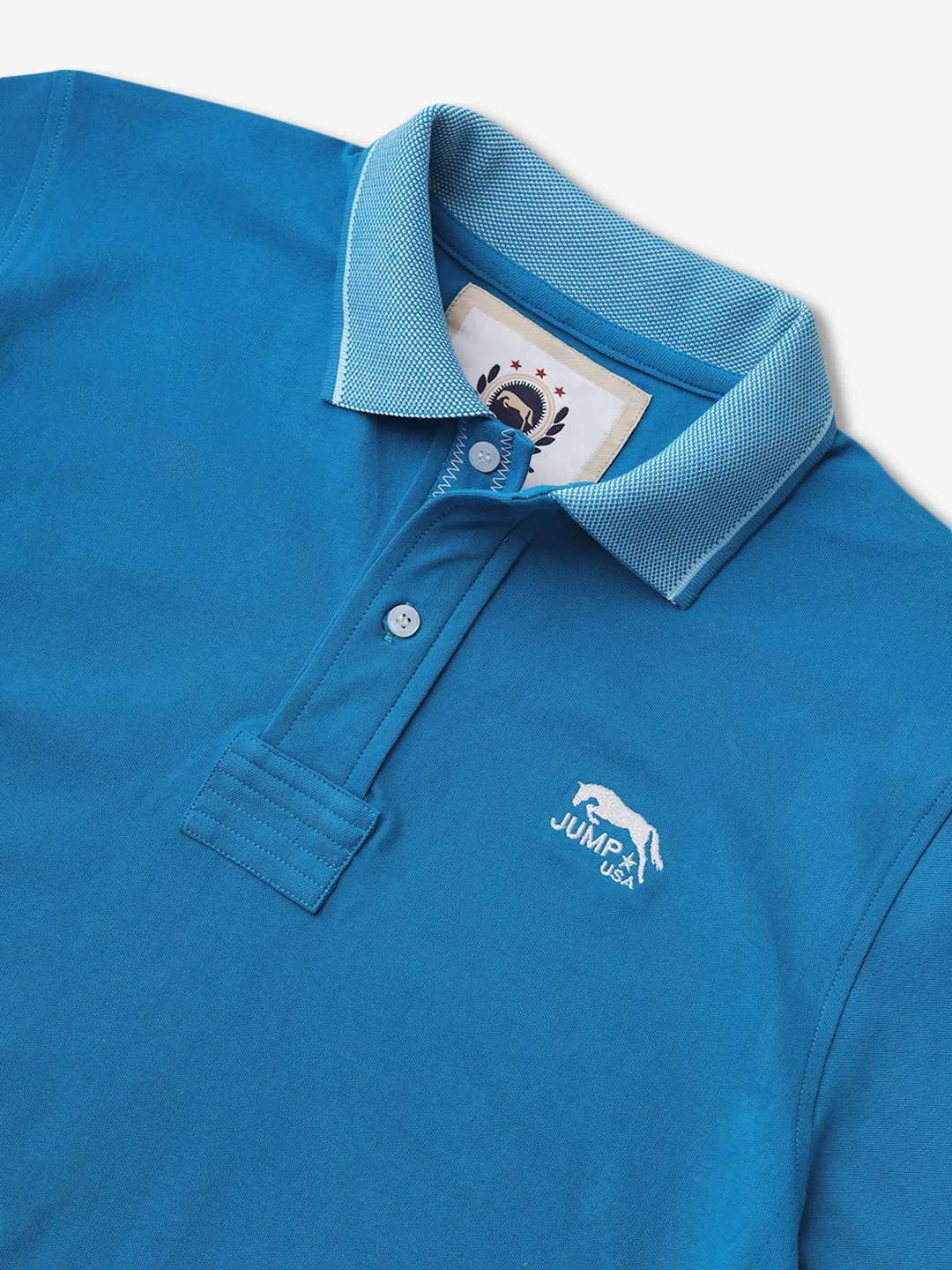 JUMP USA Men Ocean Blue Solid Polo Collar Pure Cotton T-shirt