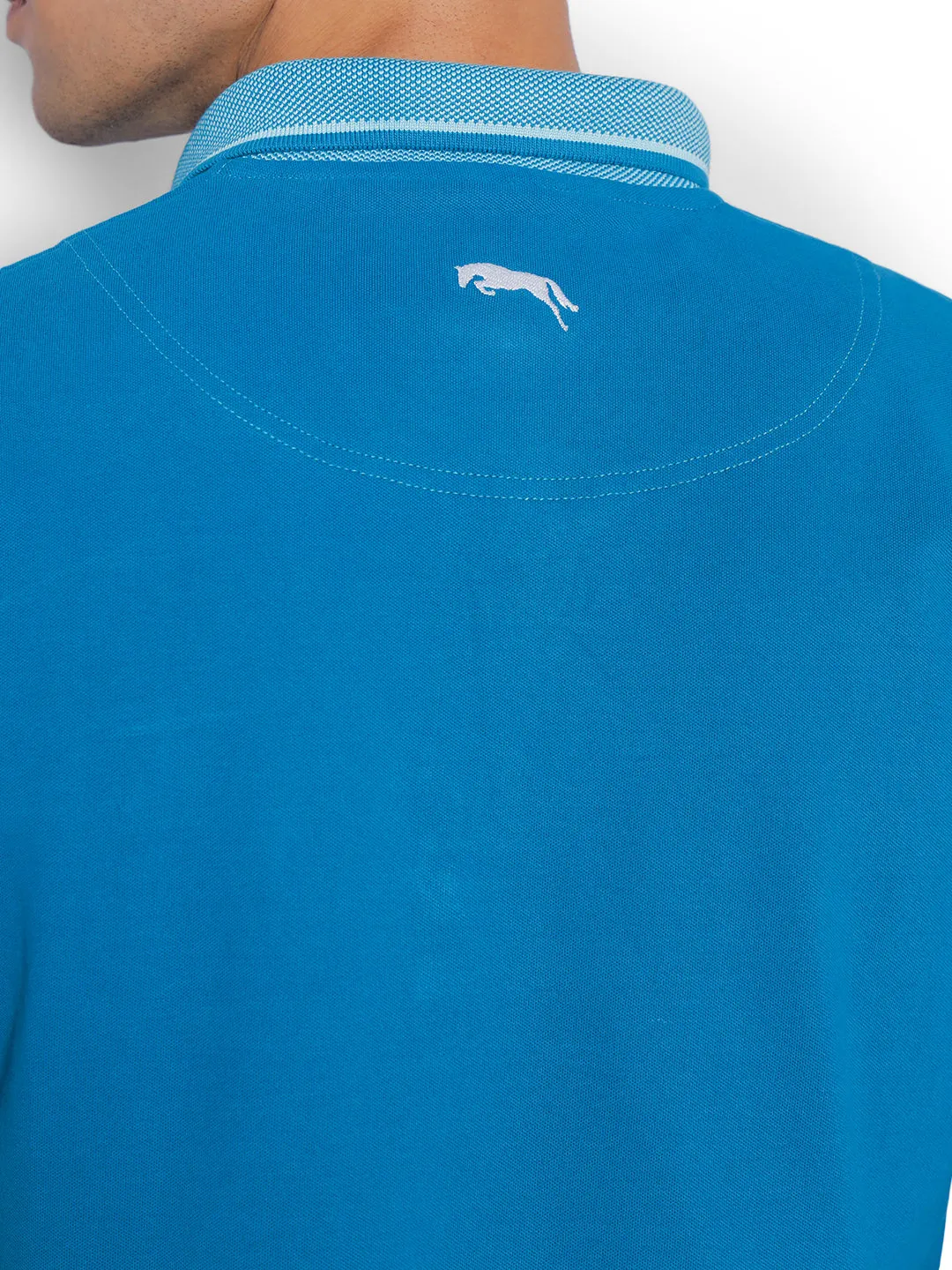 JUMP USA Men Ocean Blue Solid Polo Collar Pure Cotton T-shirt