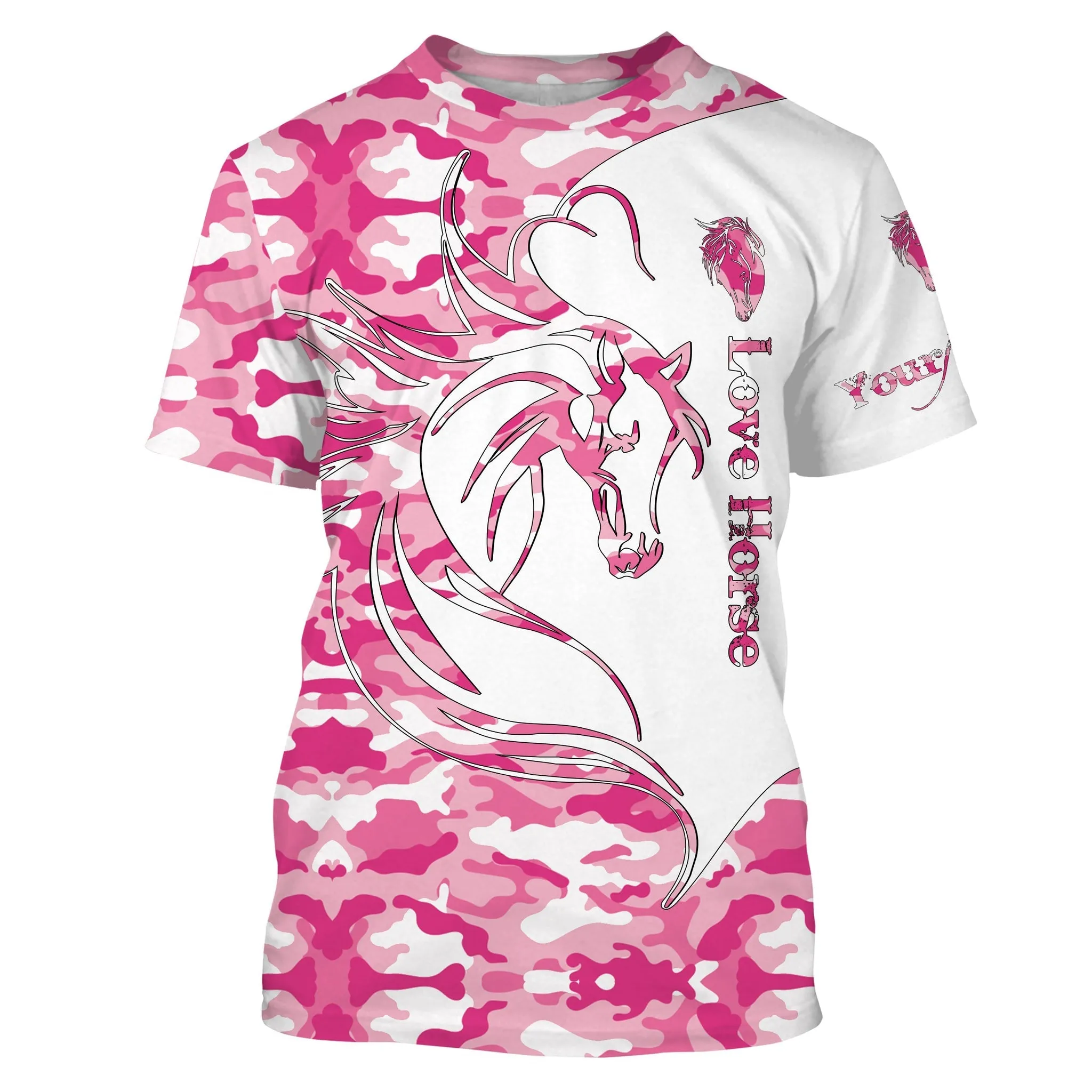 Love Horse Tattoo Pink Camo Customize Name 3D All Over Printed Long Sleeve Shirts Personalized Gift For Horse Lovers