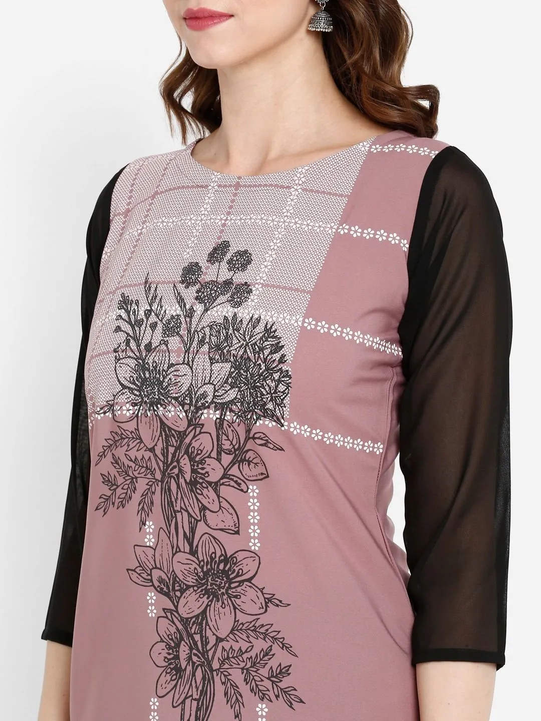 Mauve Printed Straight Kurta