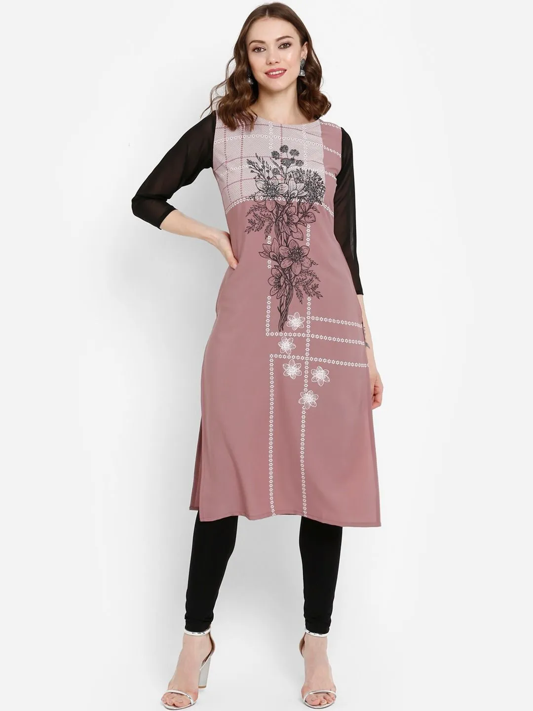 Mauve Printed Straight Kurta