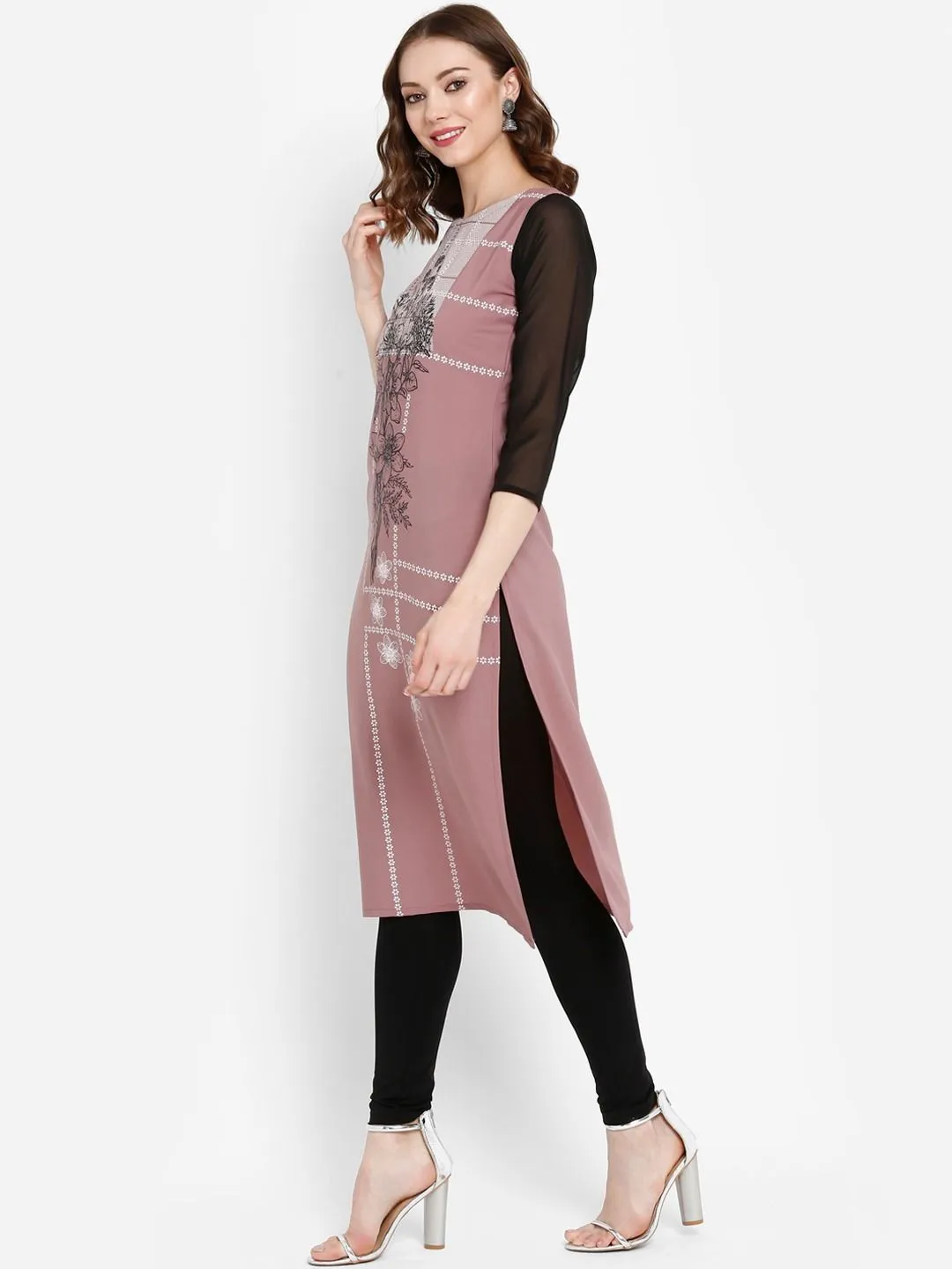 Mauve Printed Straight Kurta