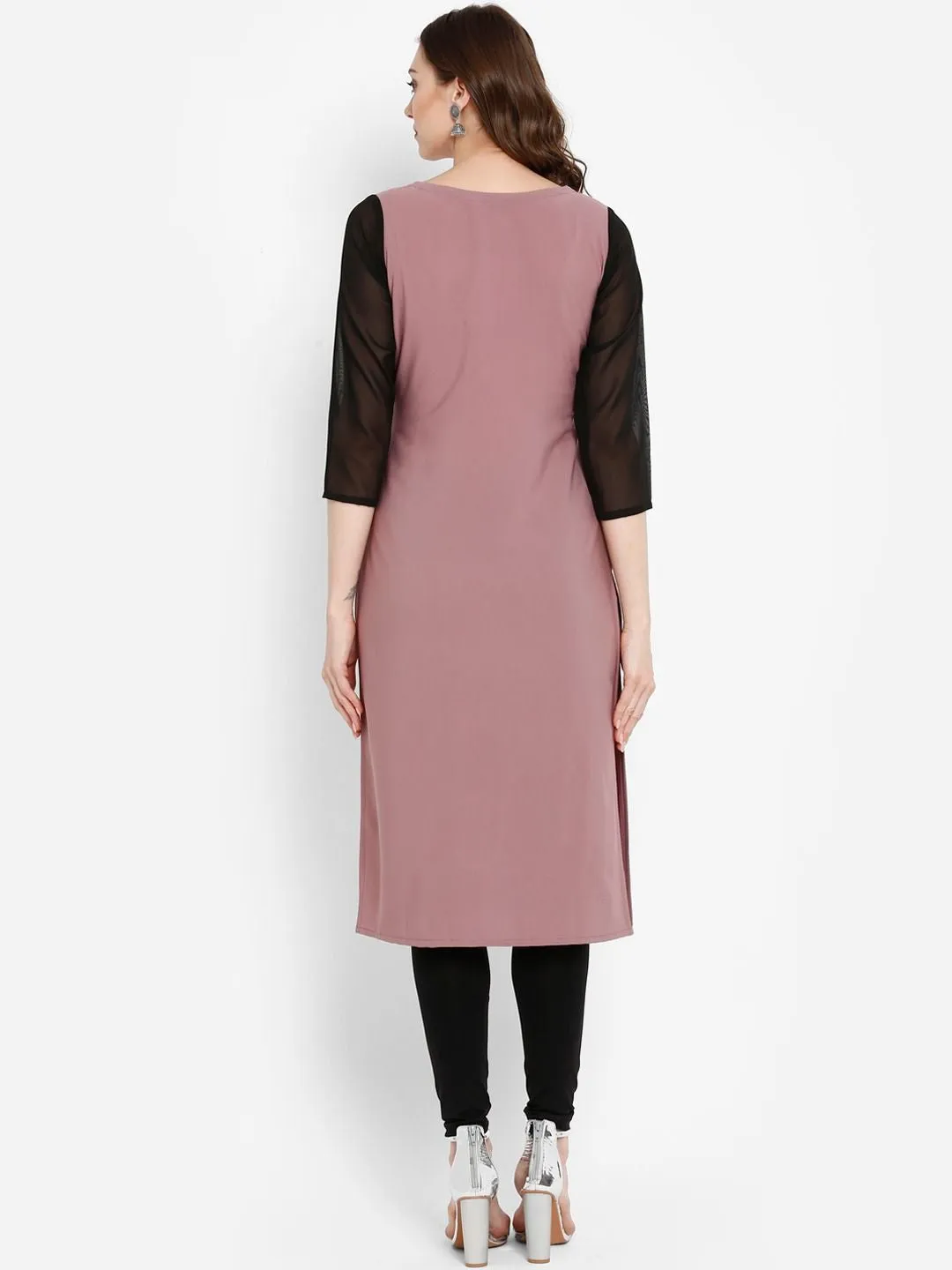 Mauve Printed Straight Kurta