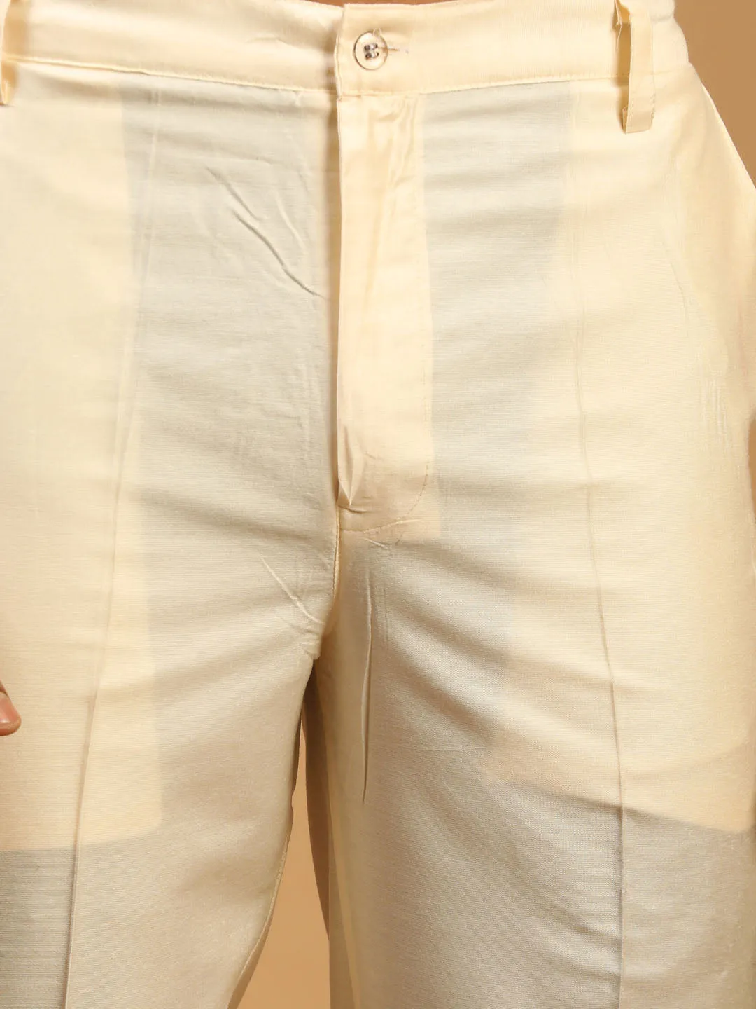 Men's Cream And Green Cotton Blend Jacket, Kurta & Pyjama - Shrestha By Vastramay