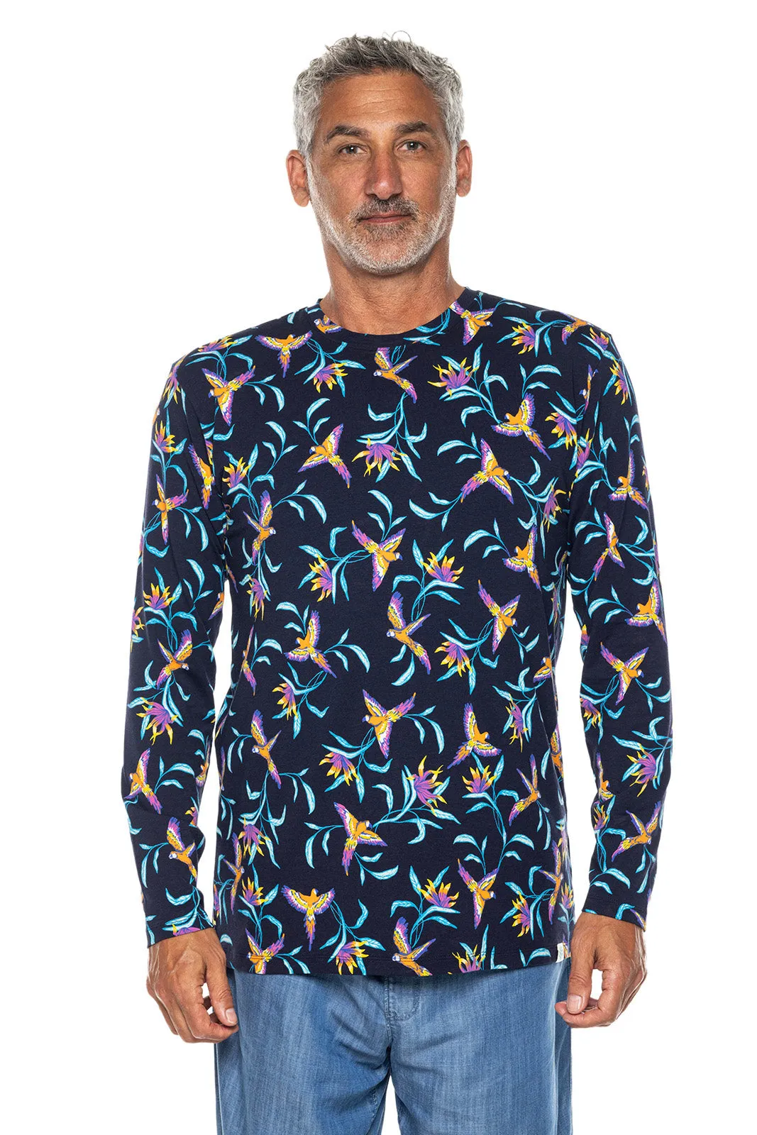 Men's Morada Everyday Long Sleeve T-Shirt  |  Navy Birds of Paradise