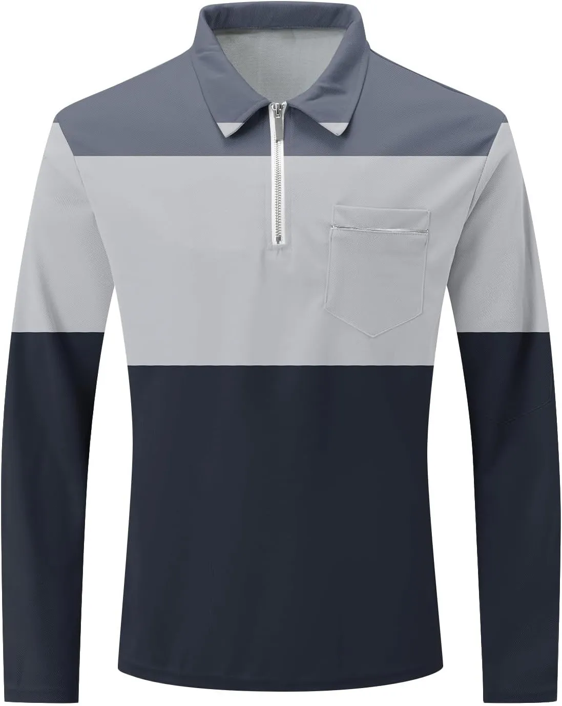 Men's Polo Shirts with Pocket Long Sleeve Casual Collar Pullover Slim Fit Zipper Polo Shirts Business Dress Shirts