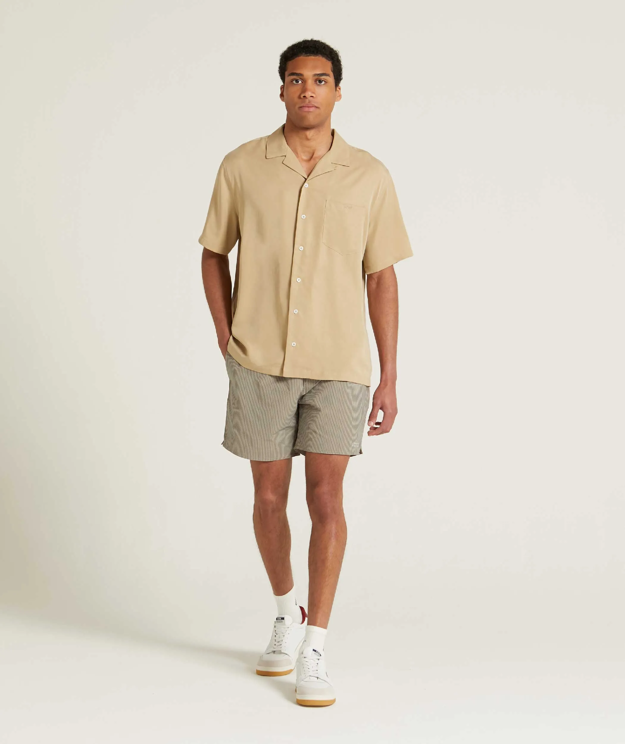 Mens Seersucker Swim Shorts - Stone Stripe