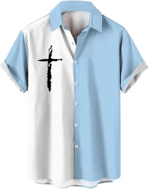 Men's Vintage Bowling Shirts Button Down Short Sleeve Sports T-Shirt Collared Cotton Summer Outdoor Beach Plain Tops