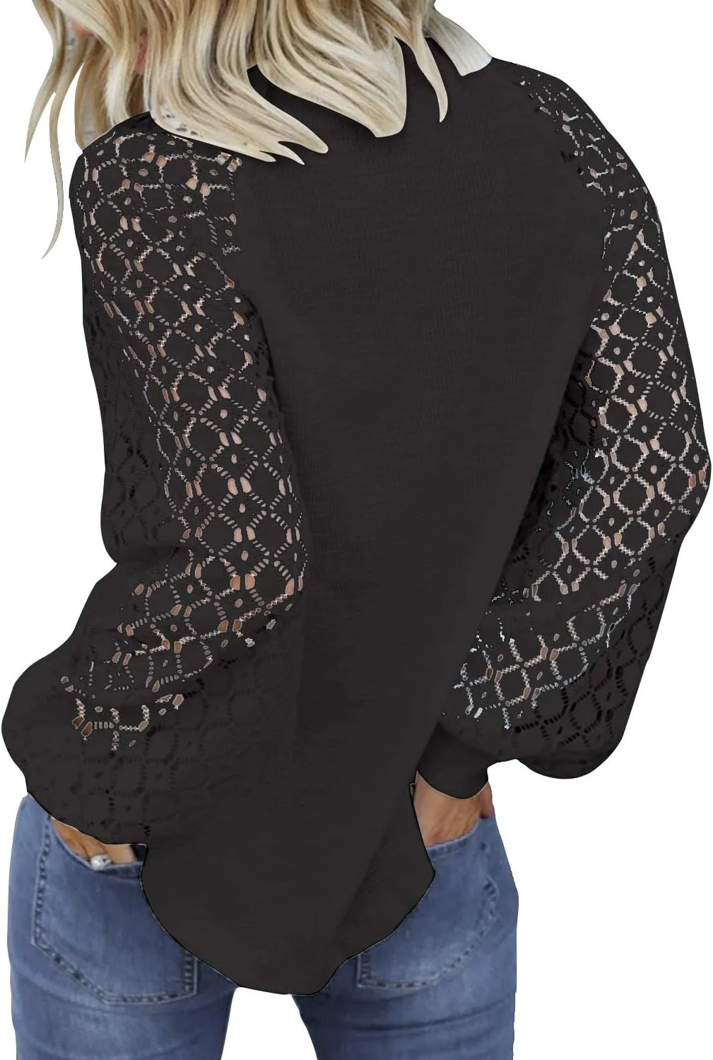MIHOLL Womens Long Sleeve Tops Lace Casual Loose Blouses T Shirts