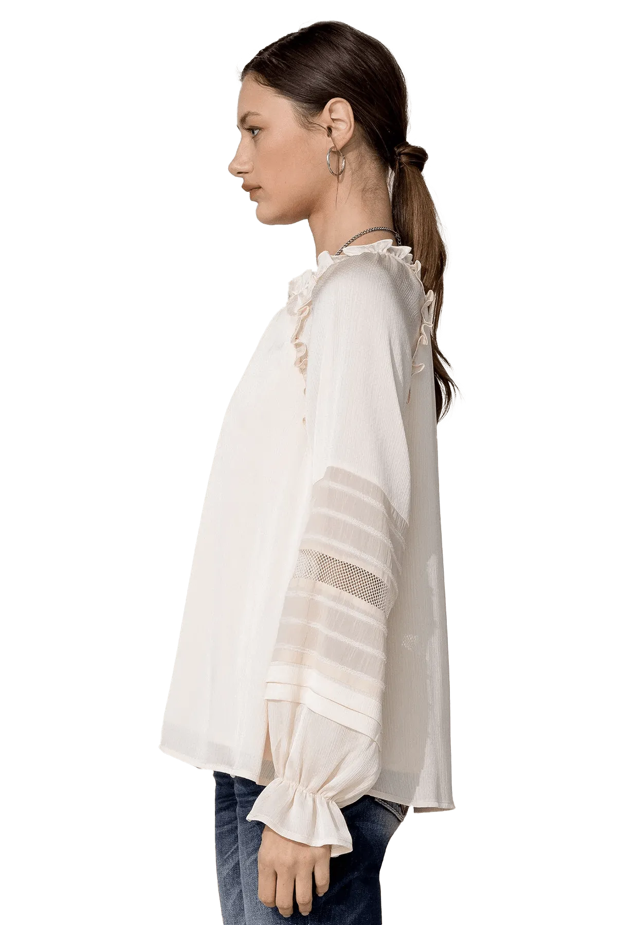 Miss Me White Satin Effect Long Sleeve Top