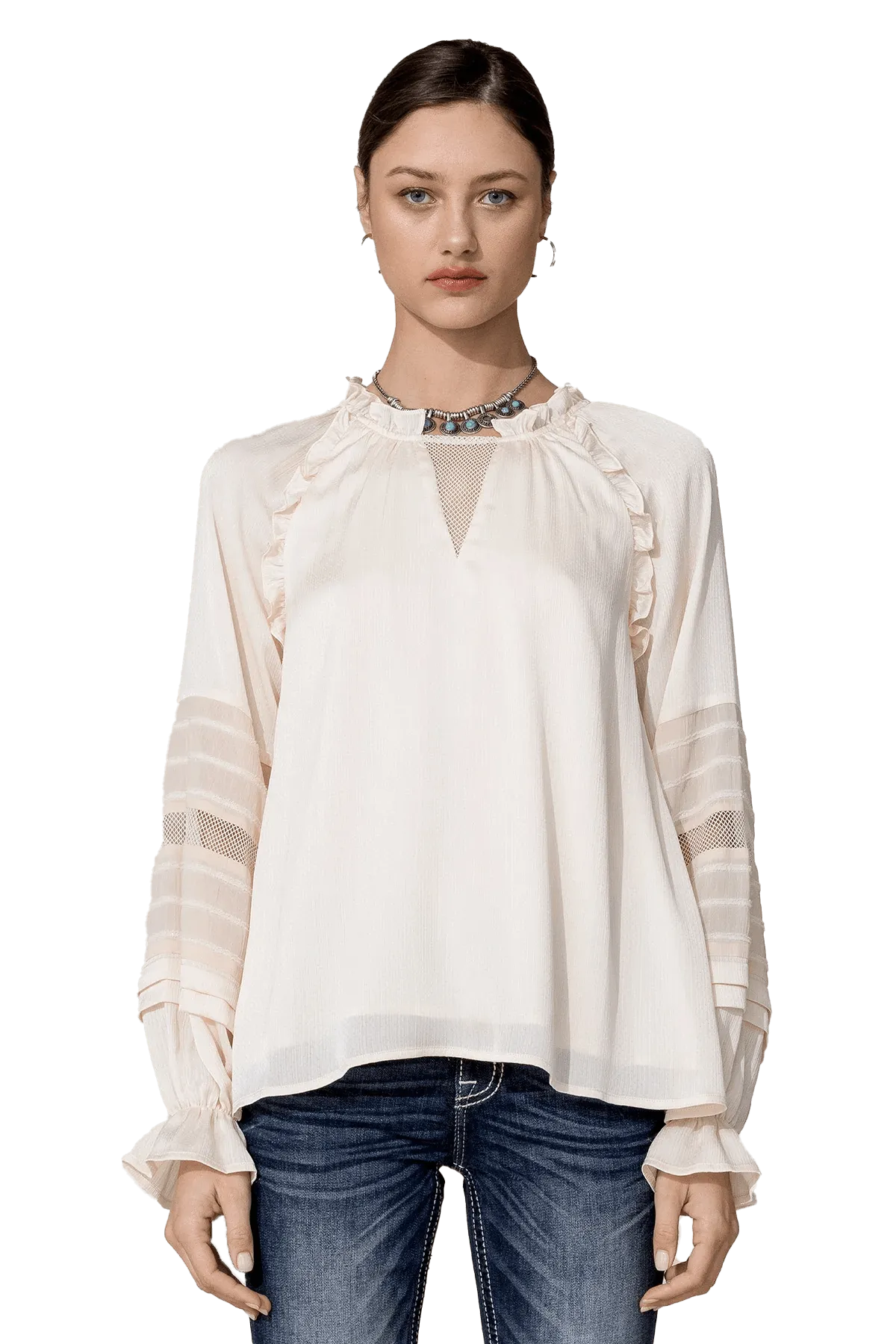 Miss Me White Satin Effect Long Sleeve Top