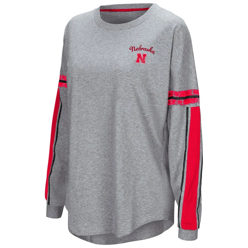 Nebraska Cornhuskers Colosseum WOMEN'S Gray "Mast" Oversized LS T-Shirt
