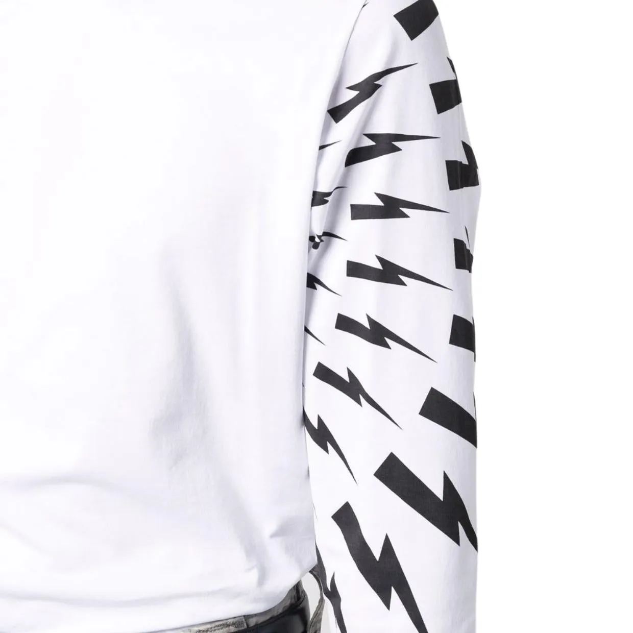 Neil Barrett White Fair Isle Thunderbolt Long Sleeve T-Shirt