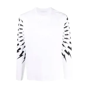 Neil Barrett White Fair Isle Thunderbolt Long Sleeve T-Shirt