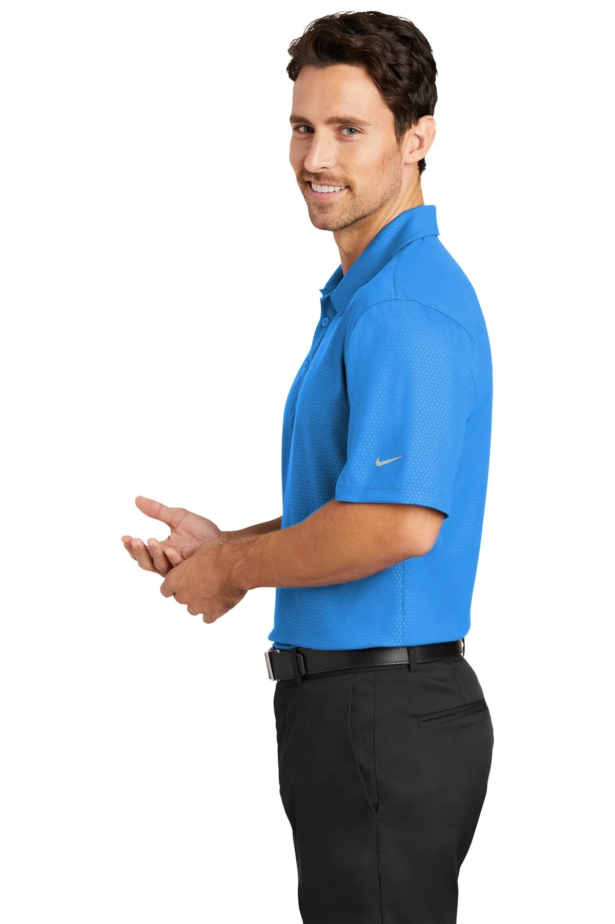 Nike Dri-FIT Embossed Tri-Blade Custom Polos, Brisk Blue