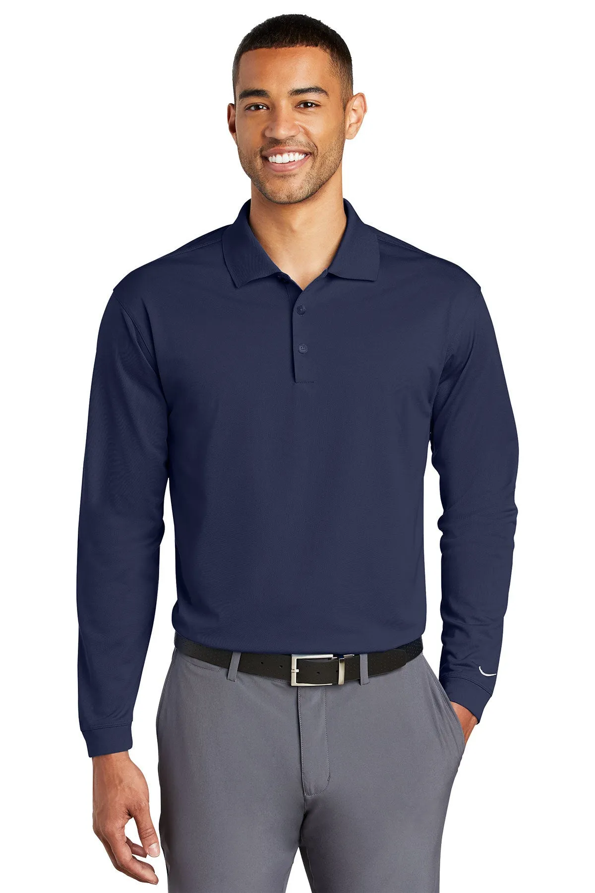 Nike Long Sleeve DriFIT Stretch Tech Custom Polos, Midnight Navy