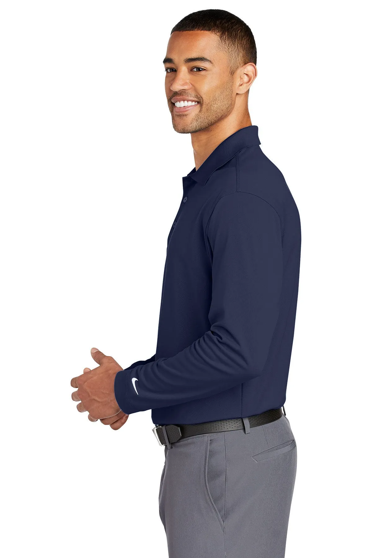 Nike Long Sleeve DriFIT Stretch Tech Custom Polos, Midnight Navy