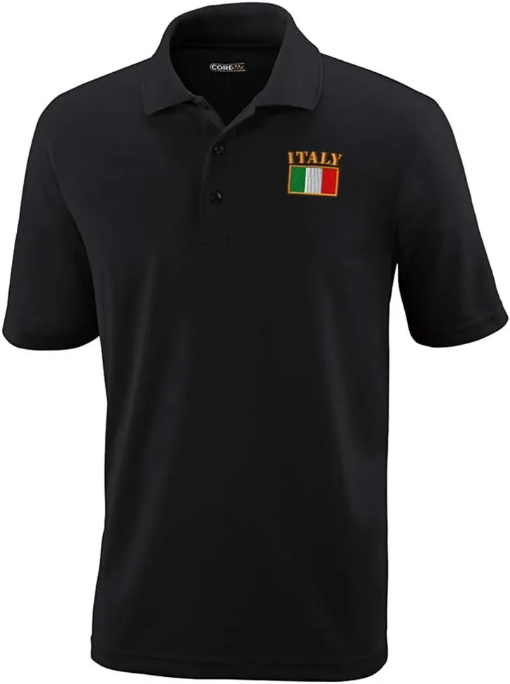 Performance Golf Tees Italy Flag Embroidery Polyester Short Sleeves Polo Shirts for Men Black 2X Large