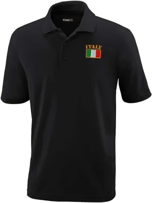 Performance Golf Tees Italy Flag Embroidery Polyester Short Sleeves Polo Shirts for Men Black 2X Large