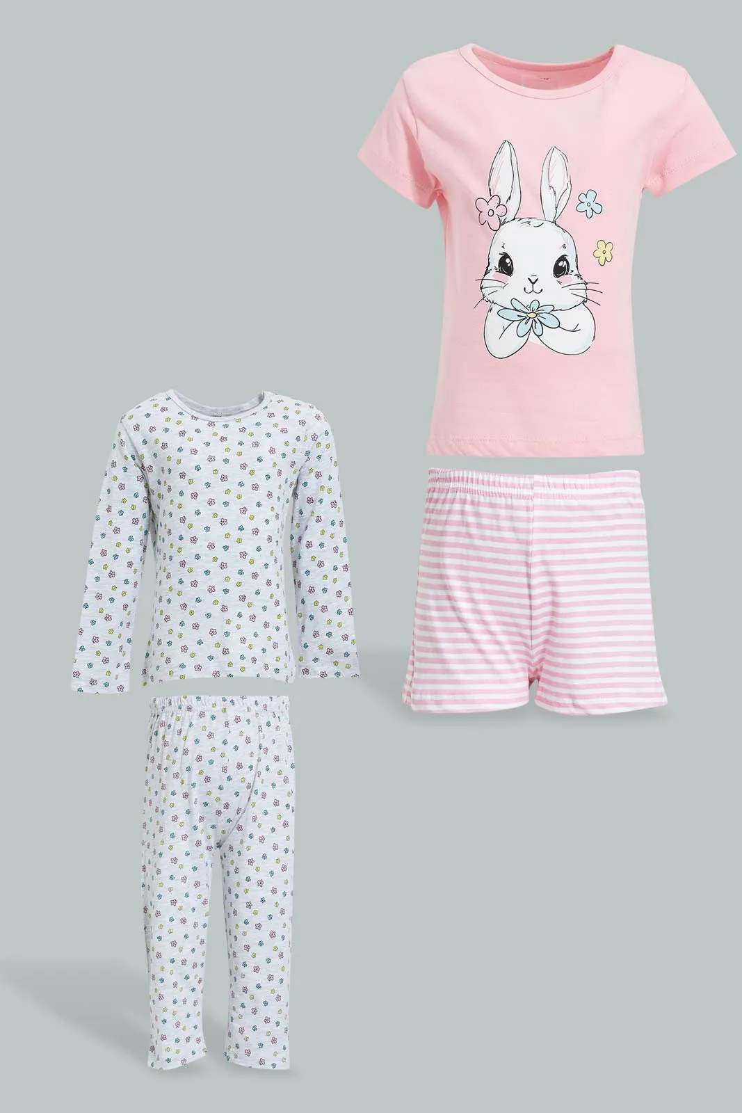 Pink And Grey Printed Pyjama Set For Baby Girls (Pack of 2)