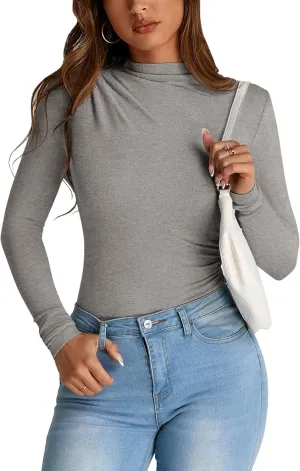 PRETTYGARDEN Womens Fall Y2K Going Out Crop Tops Long Sleeve Mock Neck Ruched Slim Fitted Basic Trendy Casual T Shirts Blouse