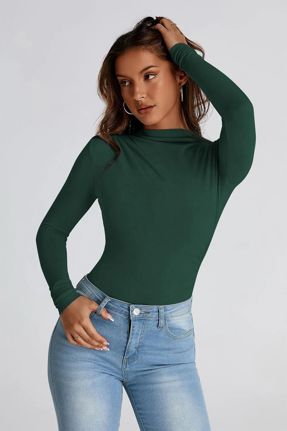 PRETTYGARDEN Womens Fall Y2K Going Out Crop Tops Long Sleeve Mock Neck Ruched Slim Fitted Basic Trendy Casual T Shirts Blouse
