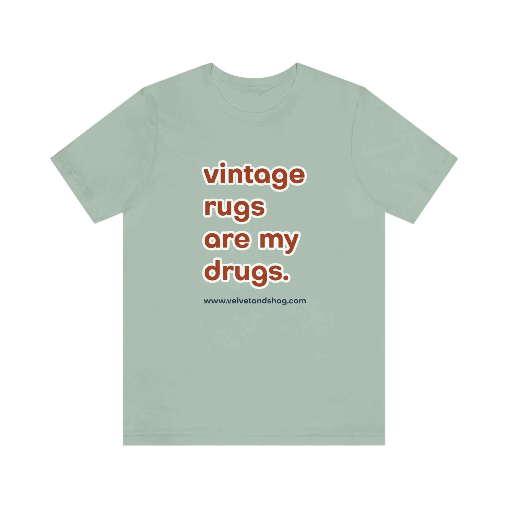"Vintage Rugs are My Drugs" Unisex Jersey Short Sleeve Tee in Dusty Blue