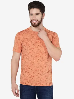 Sand Stone Brown Printed Slim Fit T-Shirt | JadeBlue