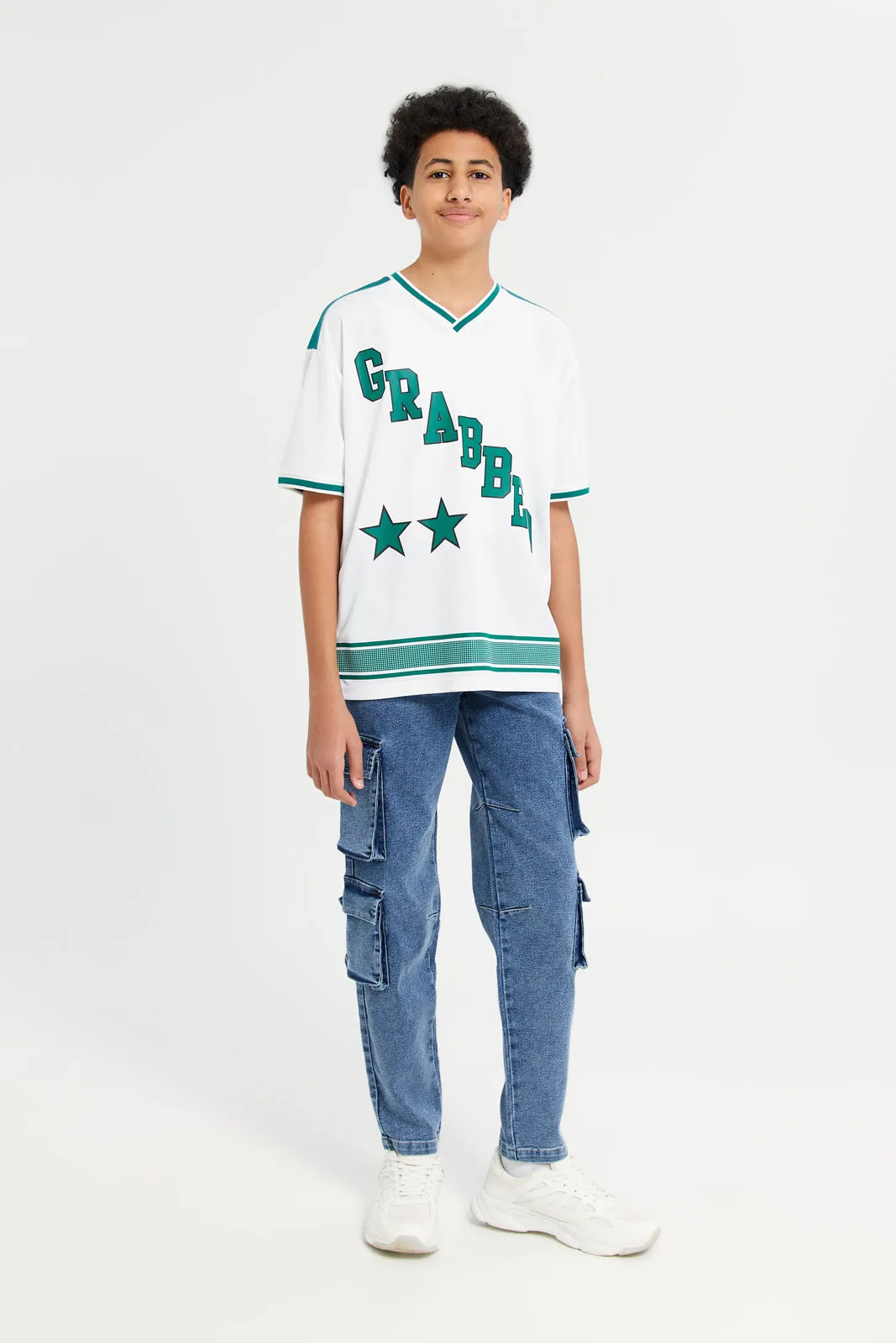 Senior Boys White Grabbed T-Shirt